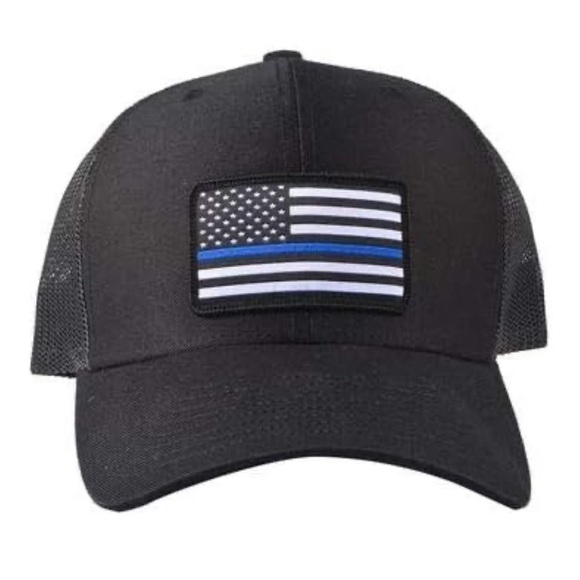 Black Rifle Coffee Company Thin Blue Line Hat Black with Black Mesh Adjustable - Picture 1 of 5